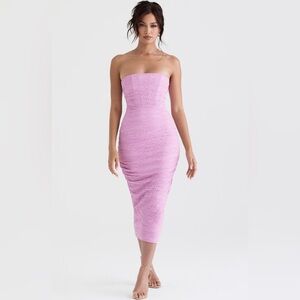 House Of CB Pink Corset Midi Dress Size Small Zip Up